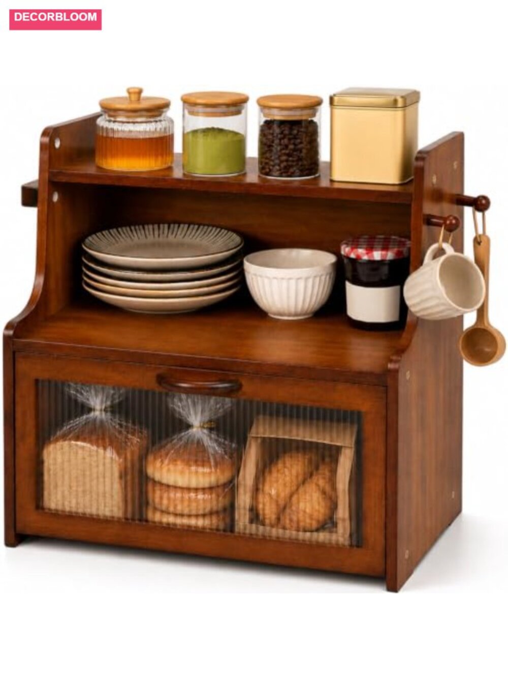 FSC-Certified Bamboo Bread Box with Shelf, Double-Layer Kitchen Countertop